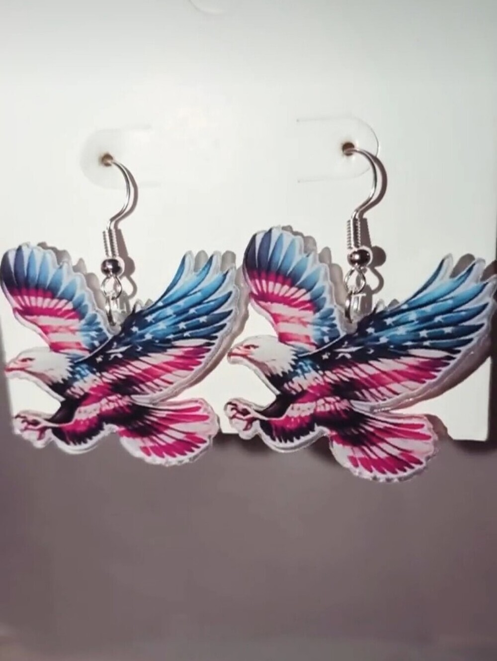 Patriotic Eagle Bird Earrings - Pink Blue Winged Bird